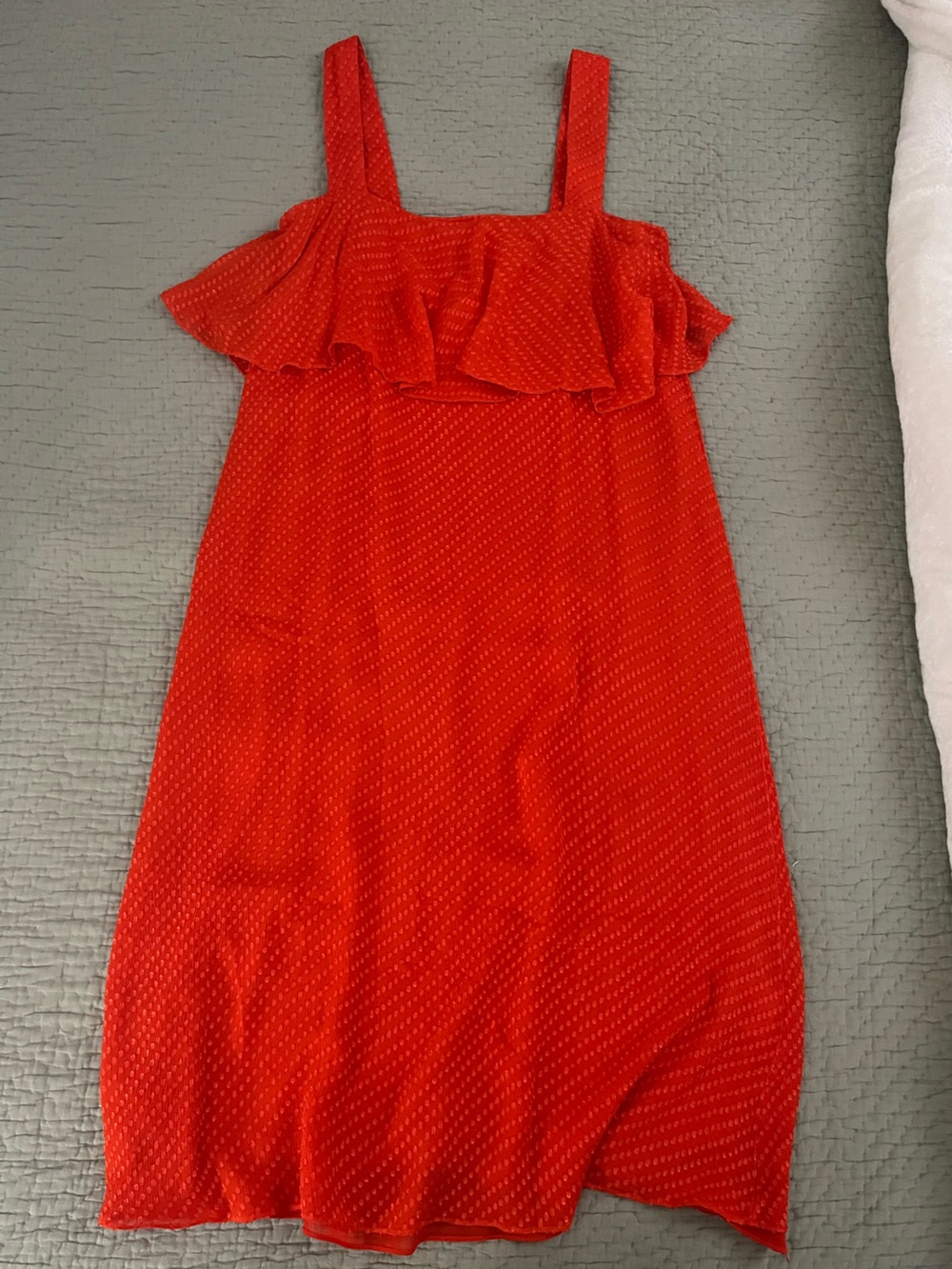 & Other Stories Red Silk Dot-Textured Midi Dress